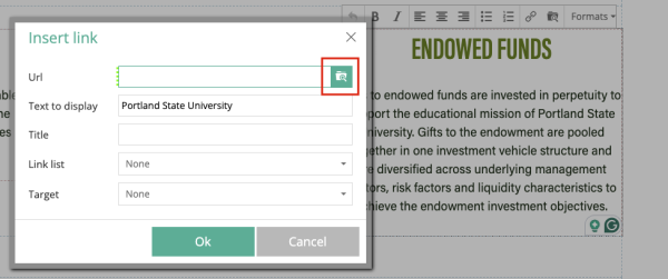 link options with Folders icon highlighted